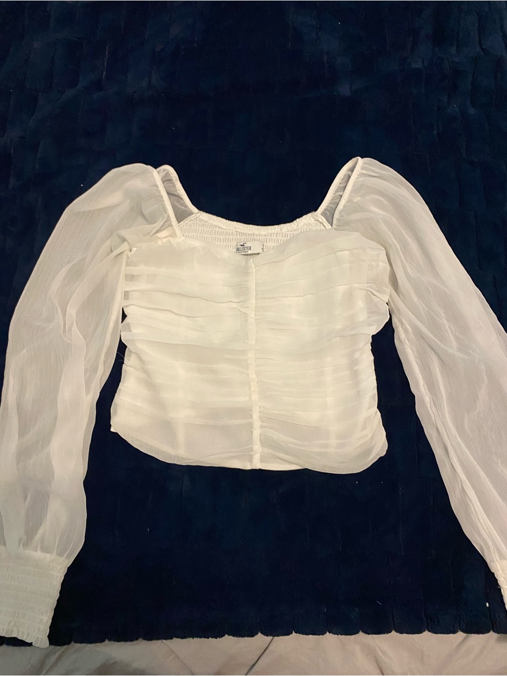 Hollister White Sheer Ruched Sweetheart Crop Top